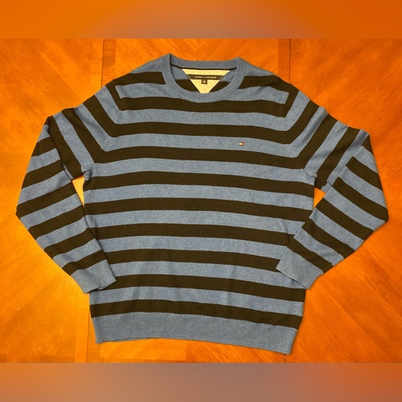 Men’s Tommy Hilfiger XL Sweater Crew Neck Striped Blue Cotton - Picture 1 of 7